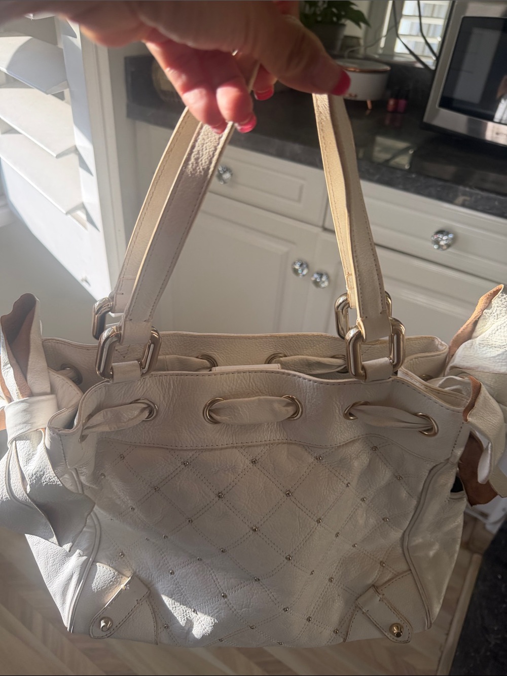Juicy Couture Cream Quilted Drawstring Shoulder Bag